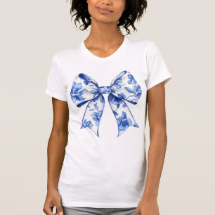 T-shirt Elégant Blue Floral Bow Vintage style Chinoiserie