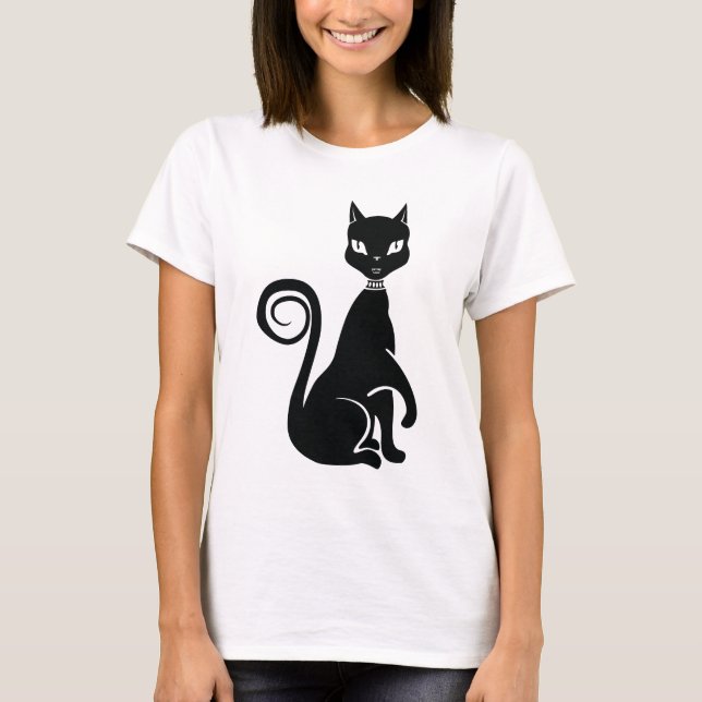 T-shirt Élégant chat noir (Devant)