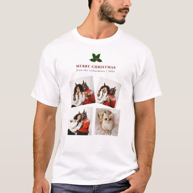T-shirt Elegant Christmas Floral Family Photo Collage (Devant)