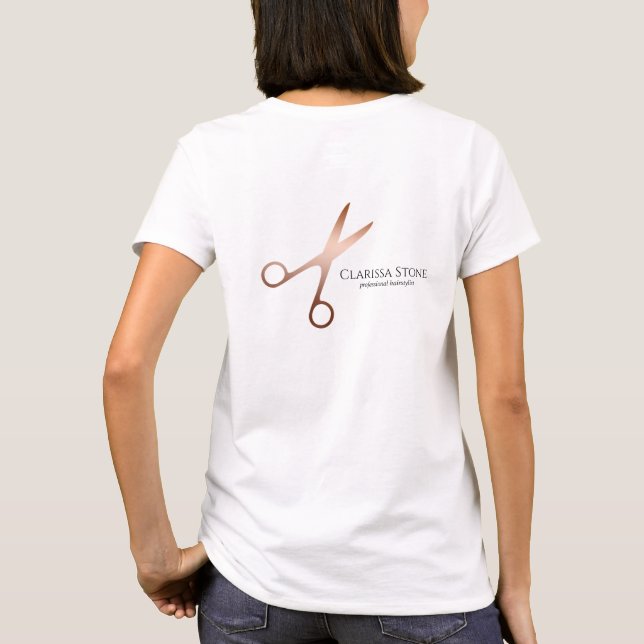 T-shirt Elégant ciseaux d'or rose moderne coiffeur (Dos)