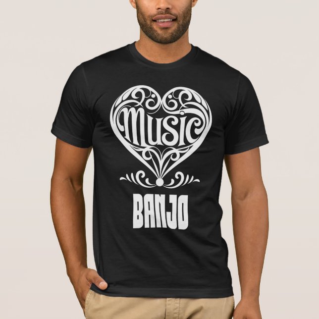 T-shirt Elégant Coeur défilé pour les amateurs de Banjo (Devant)