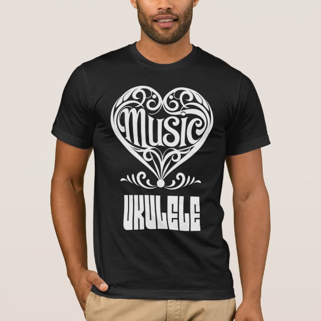 T-shirt Elégant coeur défilé pour les amoureux d'Ukulele (Devant)