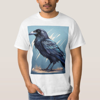 T-shirt "Elegant Crow on Light Blue Canvas - Détail Wild