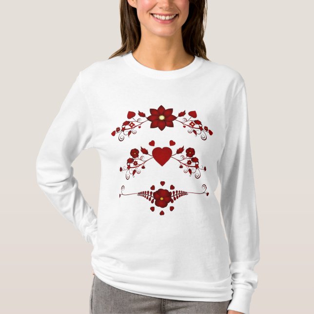 T-shirt Elegant Deep Red Floral Flourish (Devant)