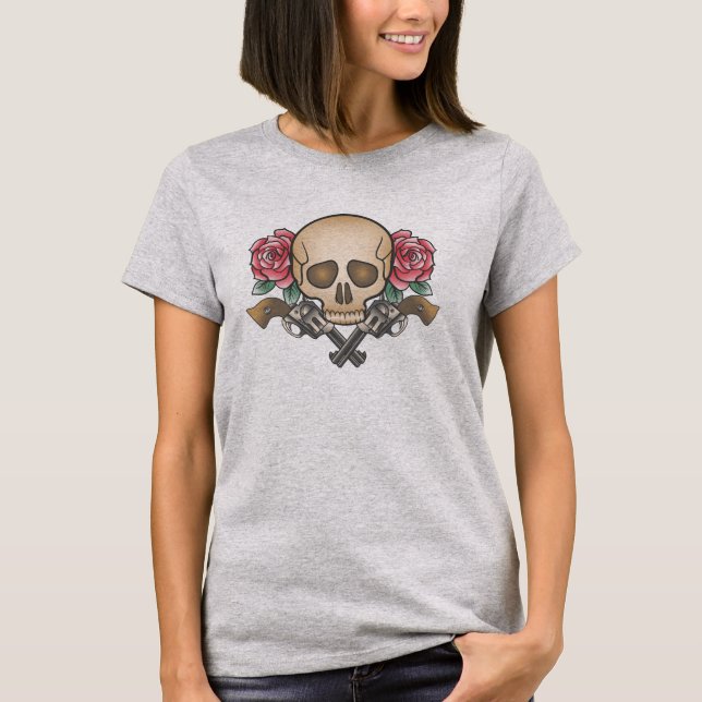 T-shirt Elégant Dia de los Muertos crâne et armes à feu |  (Devant)