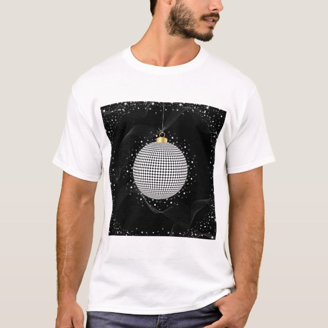 T-shirt Elegant Disco Ball Christmas Ornament (Devant)