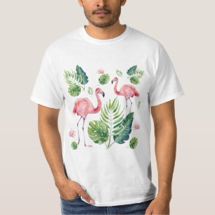 T-shirt Élégant Flamant rose rose Tropical Feuille Motif