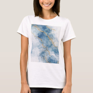 T-shirt Élégant Flux Abstrait Paillettes Bleu Or