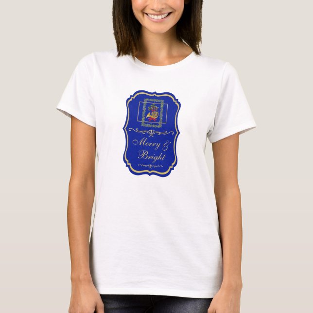 T-shirt Elegant French Horn Christmas Royal Blue Emblem (Devant)