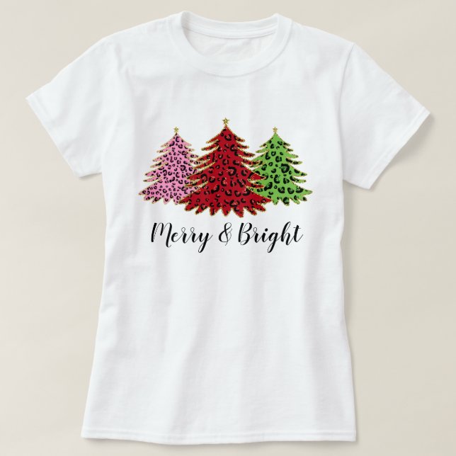 T-shirt Elegant Glitter Leopard Christmas Tree (Design devant)