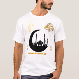 T-shirt Elegant Golden Eid Mubarak Mosque Moon Celebration