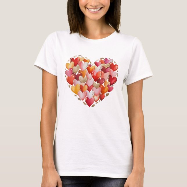 T-shirt Elegant Heart Collage Watercolor Gold Valentine (Devant)