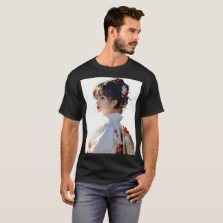 T-shirt Elegant Kimono Girl Art Print – Japanese-Inspired 