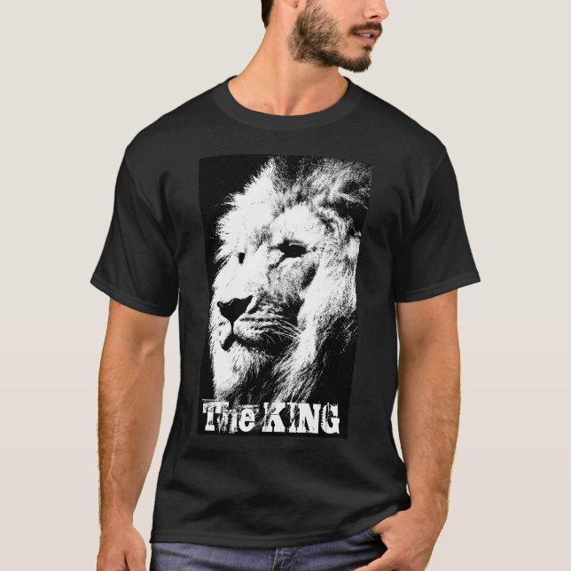 T-shirt Élégant Lion Moderne Noir Et Blanc Pop Art (Devant)