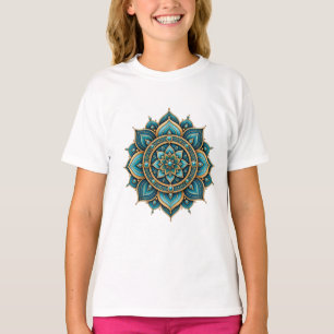 T-shirt Élégant Mandala Floral Vert Graphique Géométrique