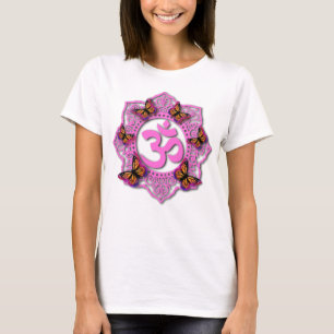T-shirt Elégant mandala rose ohm papillon violet rose