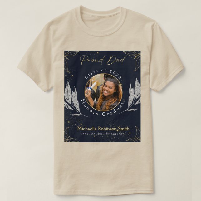 T-shirt Elegant Marine Gold Fière Papa Graduation (Design devant)