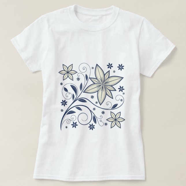 T-shirt Élégant modèle floral bleu marine | (Design devant)