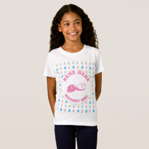 T-Shirt Élégant Monogramme coloré Nom Anniversaire Fille R