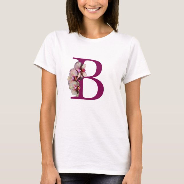 T-shirt Élégant monogramme initial B de l'orchidée (Devant)