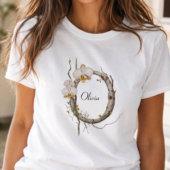T-Shirt Élégant Monogramme O : Orchidées & Vignes (Créateur téléchargé)