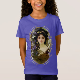 T-Shirt Elégant Mucha Style Portrait d'une belle femme