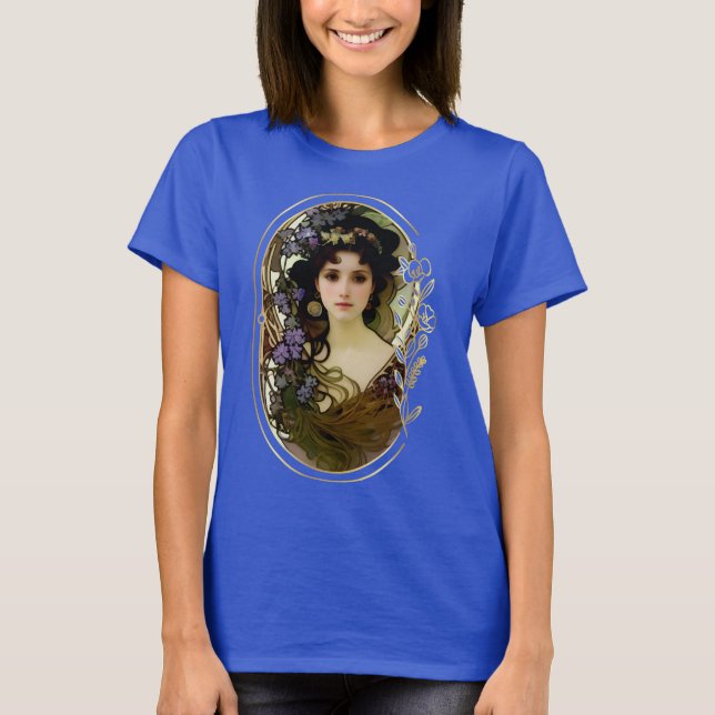 T-shirt Elégant Mucha Style Portrait d'une belle femme (Devant)
