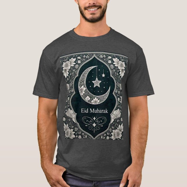 T-shirt Elegant noir & blanc Aïd Moubarak croissant floral (Devant)