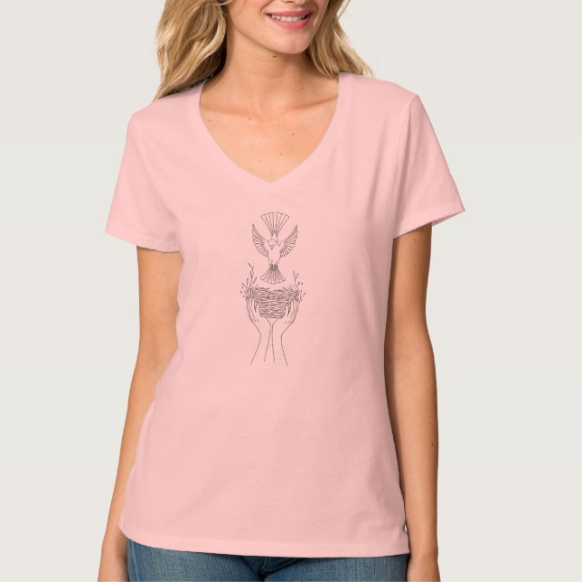 T-shirt Elégant Oiseau et Nest Line Art Femmes (Devant)