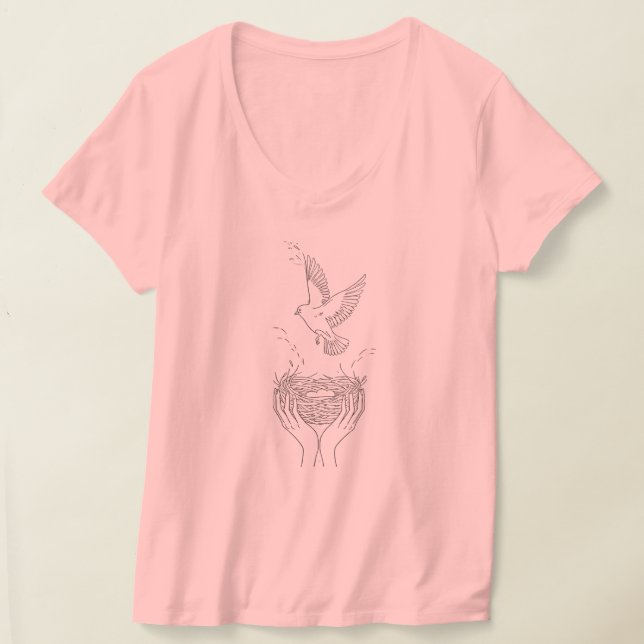 T-shirt Elégant Oiseau et Nest Line Art Femmes (Poser)