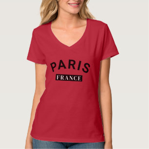 T-shirt Élégant Paris France Marque Rouge Profond Col en V