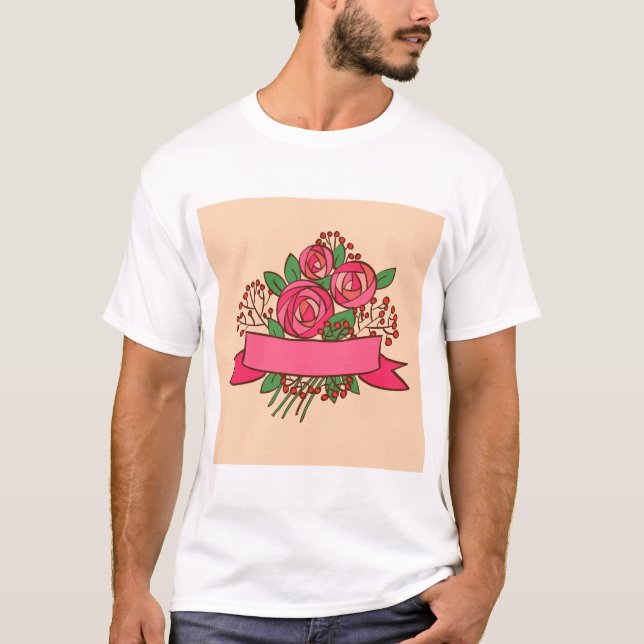 T-shirt Elegant Pink Rose Floral Bouquet (Devant)