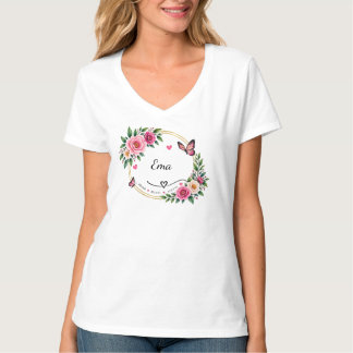 T-Shirt Élégant pour Femme avec Nom Floral Personn