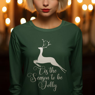 T-shirt Élégant Reindeer de Noël Vert long manches