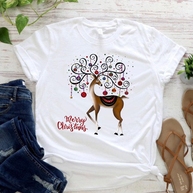 T-shirt Élégant Reindeer Ornements Noël (Elegant Christmas reindeer, inspirivity T-shirt)