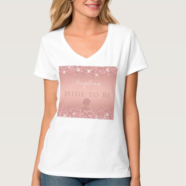 T-shirt Elegant Rose Gold Luxe Shimmer Bridal Shower  (Devant)