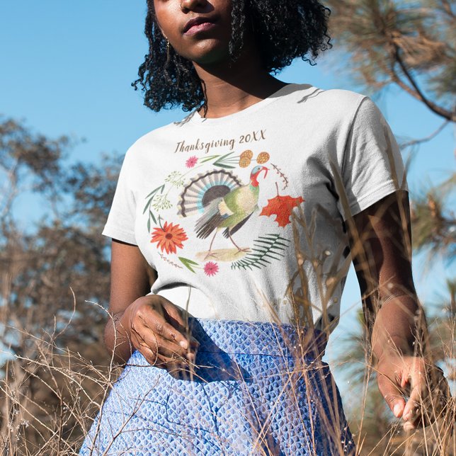 T-shirt Elégant Rustique Turquie Thanksgiving Botanique (Modern Elegant Turkey Botanical T-Shirt)