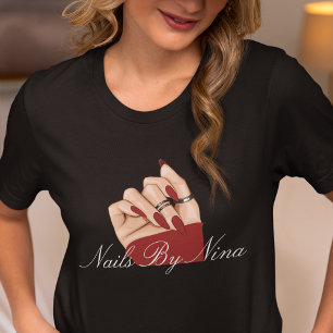 T-shirt Elégant salon noir & rouge ongle Manicuriste Unifo