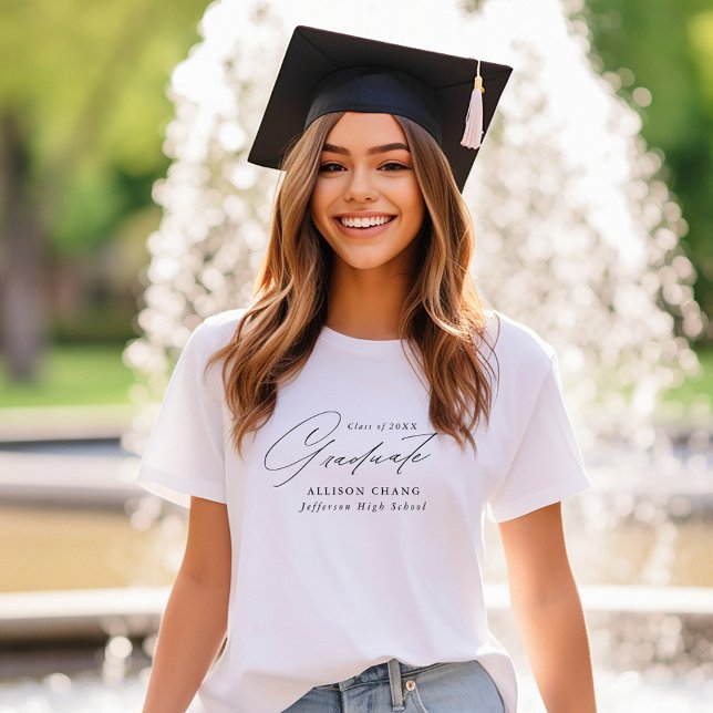 T-shirt Élégant script noir personnalisé Graduation (Créateur téléchargé)