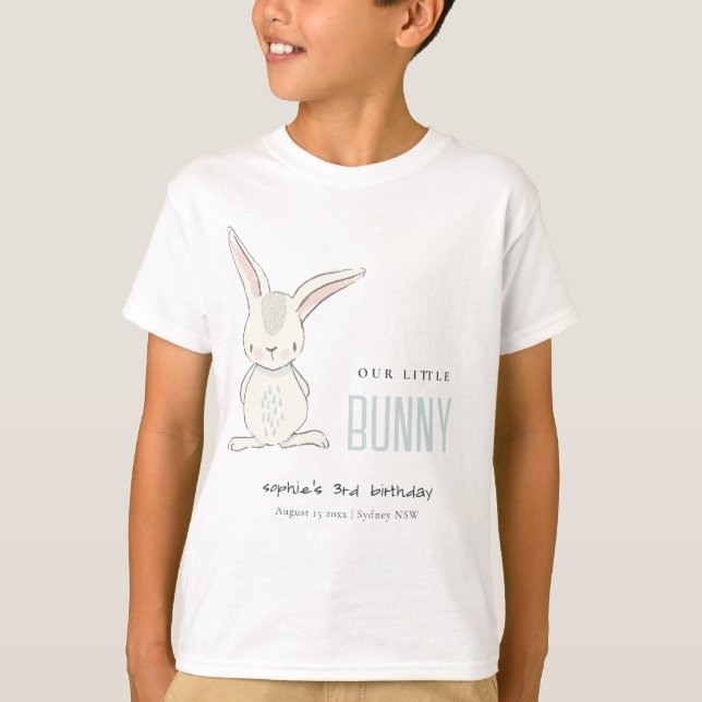 T-shirt Élégant Simple Cute Blue Bunny Boys Anniversaire d (Devant)