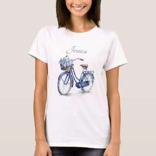 T-shirt Élégant Velo Floral Bleu de Delft Personnalisé