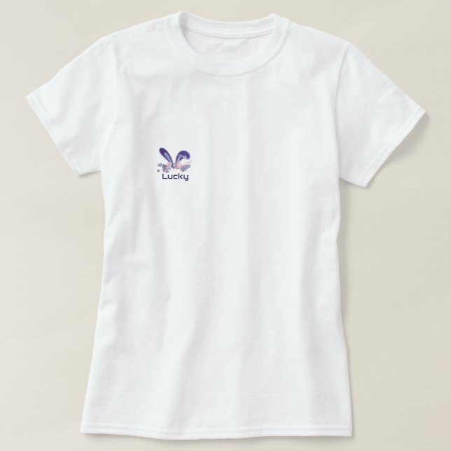 T-shirt Elégant Violet Lucky Rabbit Oreilles Fleurs Garlan (Design devant)