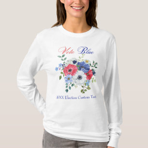 T-shirt Élégant VOTE Démocratique BLEU femmes Floral