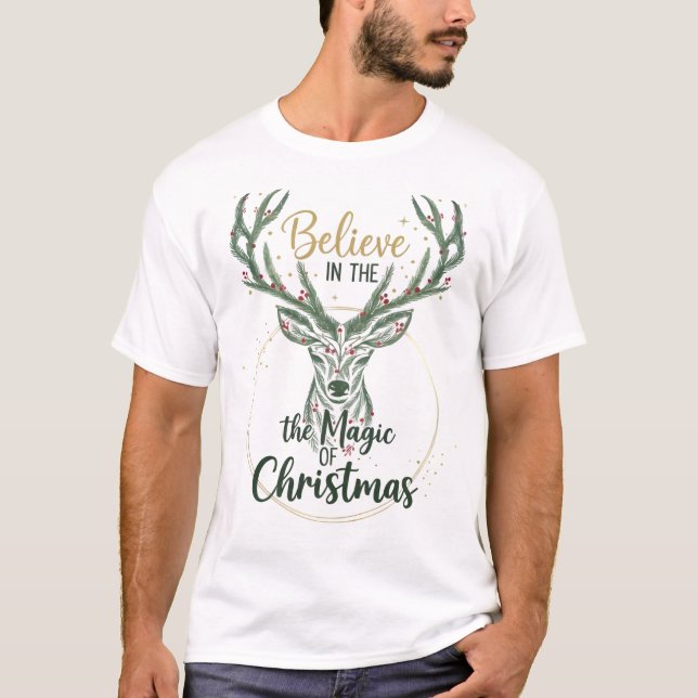 T-shirt Elegant Watercolor Reindeer Wreath (Devant)