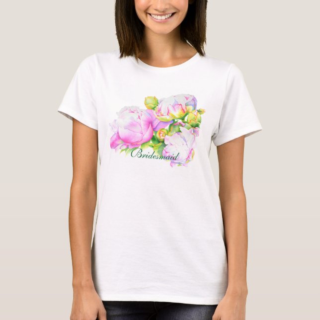 T-shirt Elégante aquarelle fleurie de pivoine rose (Devant)