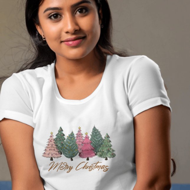 T-shirt Elégante aquarelle Noël Arbres Joyeux Noël (Créateur téléchargé)
