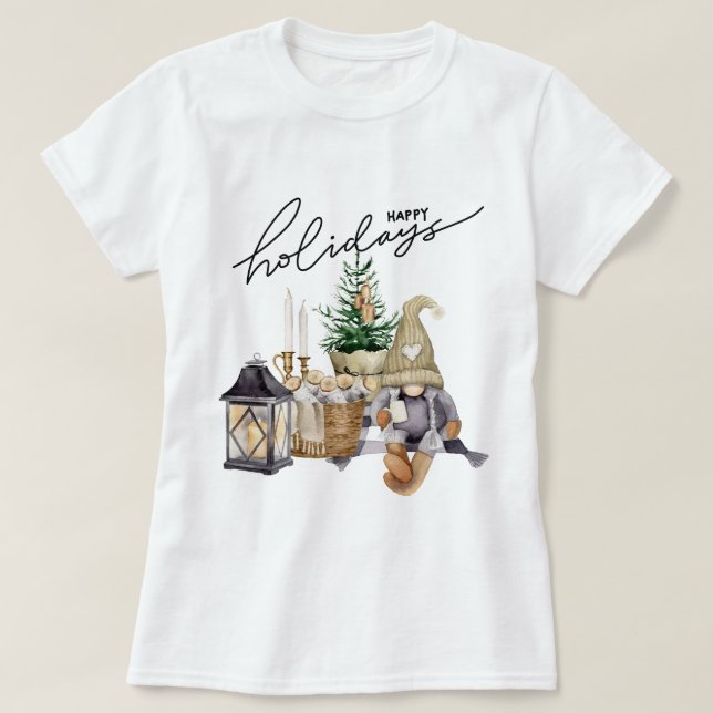 T-shirt Elégante aquarelle Père Noël avec pin vacances (Design devant)