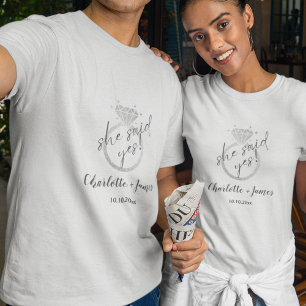 T-shirt Élégante Bague D'Argent Elle A Dit Oui Fiançailles