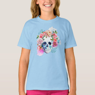 T-shirt Elégante chemise à crâne fleurie Dia de los Muerto
