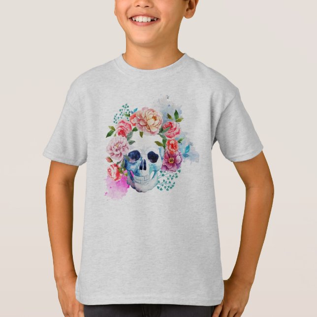 T-shirt Elégante chemise à crâne fleurie Dia de los Muerto (Devant)